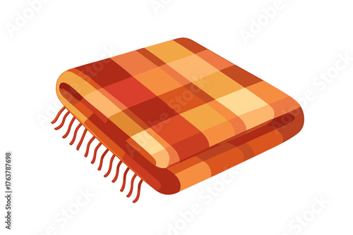Cozy orange plaid blanket with fringe detail on transparent background warm plaid blanket