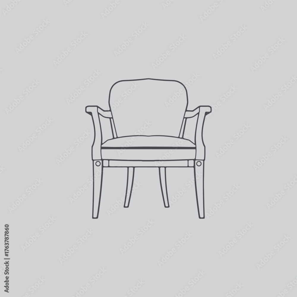 Obraz premium Simple sketch of a classic upholstered armchair with wooden frame details