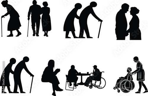 Old People Silhouette Vector Collection