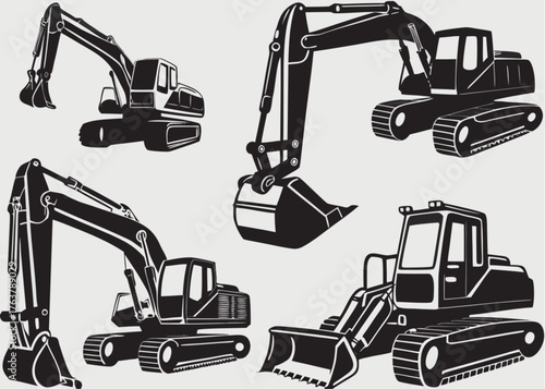 Powerful construction excavators and bulldozers ready for heavy duty industrial work