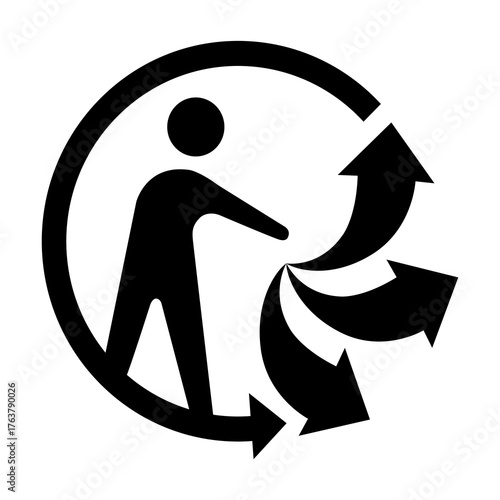 Triman symbol. Symbol of recycling in France. Man with three arrows. The product or its packaging is sortable and can be recycled. Waste sorting and recycling. Labeling on packaging. Warning symbol.