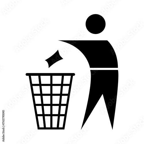 Throw trash in the bin. Throw waste in specially designated places. Keep it clean. Throw packaging in the trash can. Dispose properly. Warning symbol. Marking.
