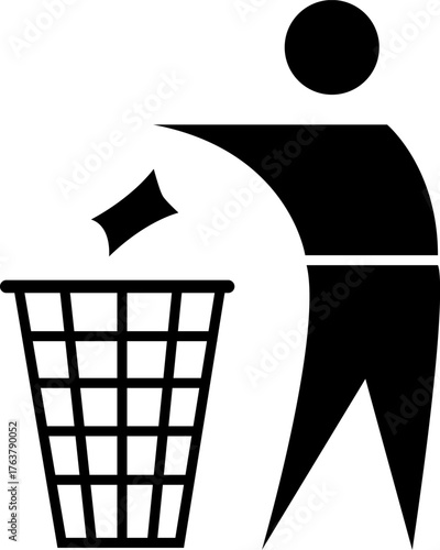 Throw trash in the bin. Throw waste in specially designated places. Keep it clean. Throw packaging in the trash can. Dispose properly. Warning symbol. Marking.