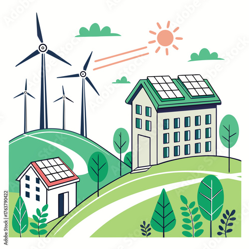 Vector art of renewable energy house