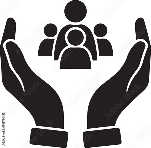 Support, empowerment, teamwork care concept Hands holding three people vector icon
