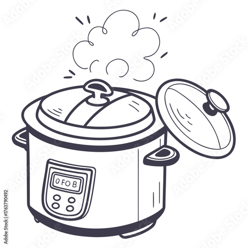 Vector art of slow cooker with open lid