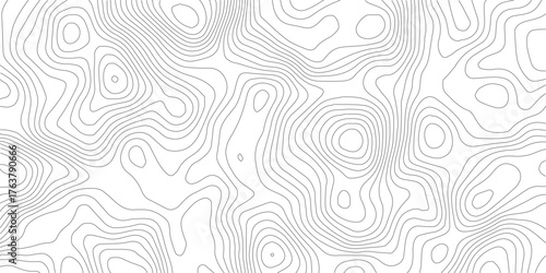 Stylized topographic contour map. Geographic line mountain relief. Abstract lines or wavy backdrop background. Cartography, topology, or terrain path concept. Vector  Illustration.