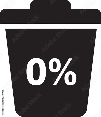 zero percent waste bin icon represents the concept of eliminating waste and promoting sustainability, aiming for a future with minimal or no waste generation outline icon on