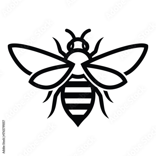 Black and white bee outline vector illustration for nature and honey related designs