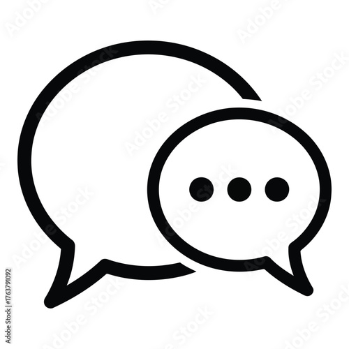 Black and white speech bubbles icon representing communication message dialogue and instant messaging