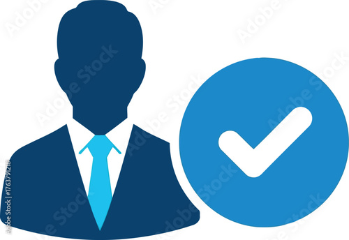 Businessman silhouette with check mark business concept of success and accomplishment approved task completed