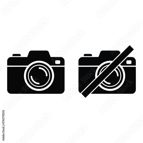Camera icons depicting photography allowed and not allowed photo shooting and copyright concept