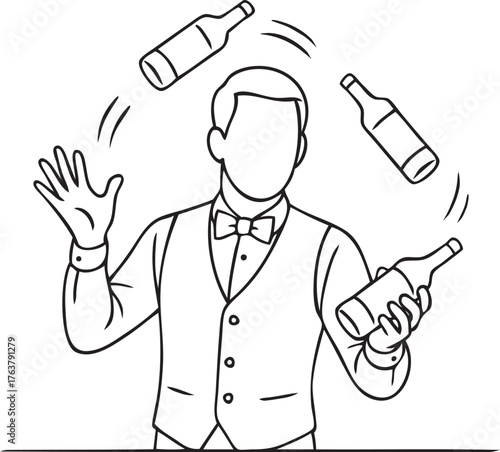 Bartender juggling bottles — flair bartending show