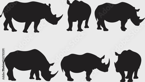 Dynamic rhinoceros silhouettes showcase powerful wildlife and safari adventures for conservation themes
