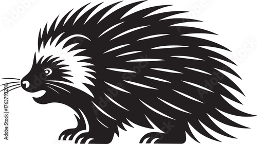 Black and White Porcupine Illustration Wildlife Graphic Vector Design Animal Silhouette with Quills for Print and Digital Media