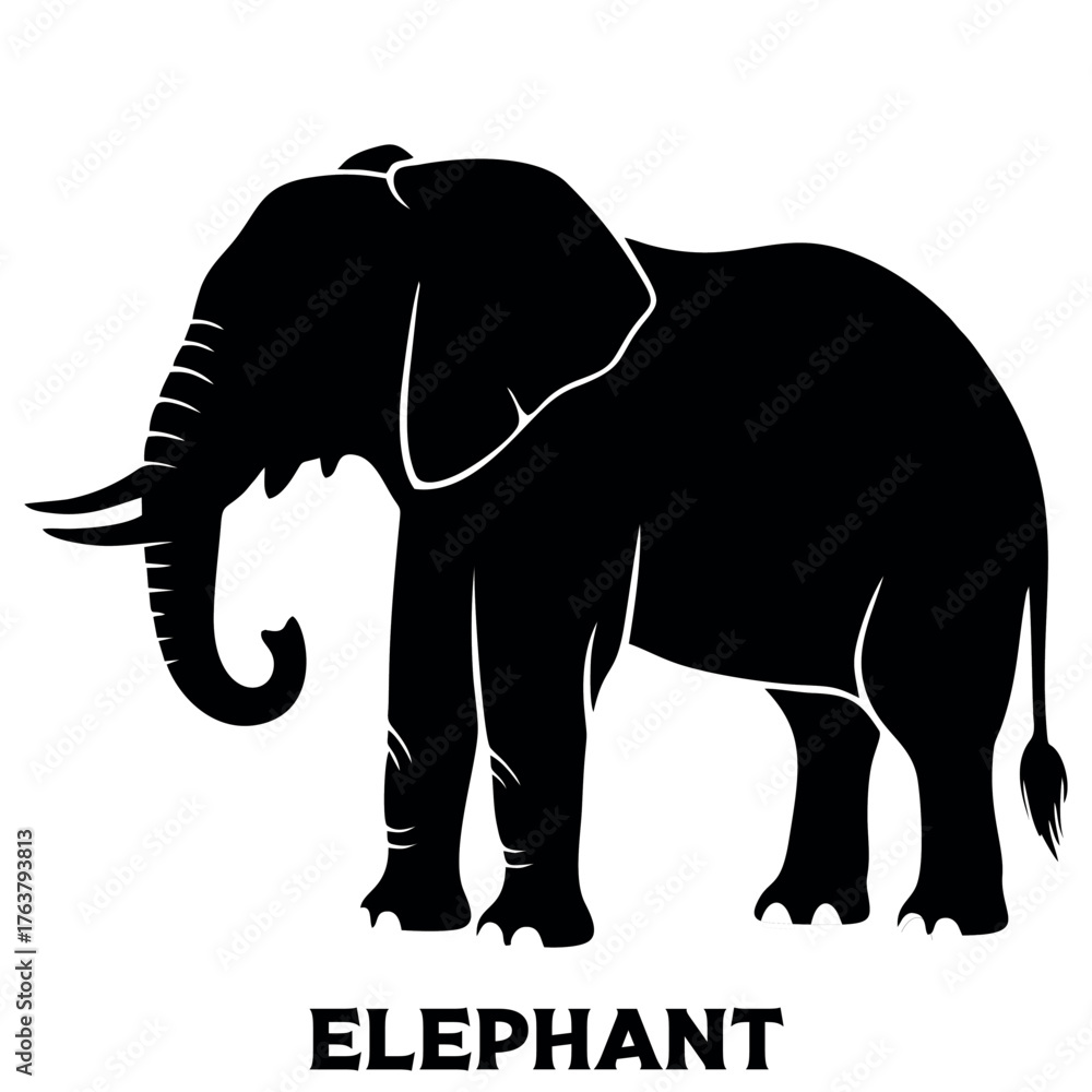 Fototapeta premium Elephant Silhouette Illustration – Majestic Wild Animal Outline on White Background