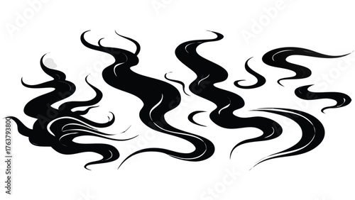 Dynamic black wisps swirl and flow, evoking mystery and abstract motion for creative projects.