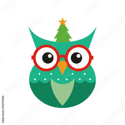 owl animal head on white with christmas tree glass vector art
