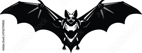 Vector black bat silhouette spreading wings upward illustration
