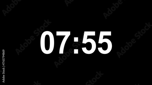 Countdown timer from 8 minute to 7 minute on black background.