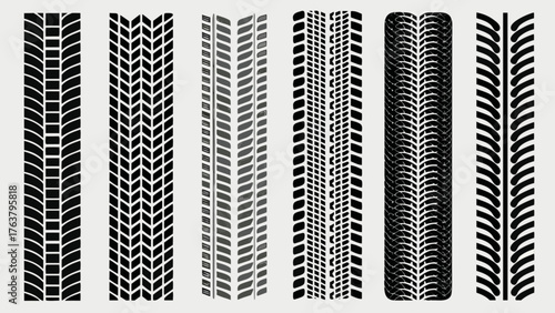 Diverse tire tread patterns offer dynamic design elements for automotive and off-road projects.