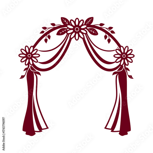 Elegant Wedding Arch Vector with Flowers and Draping A wedding arch decorated with simplified flowers and fabric draping 