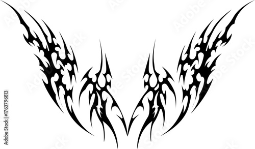 Abstract neo tribal element. Neo tribal shape. Aesthetic y2k cyber gothic style. Vector illustration.