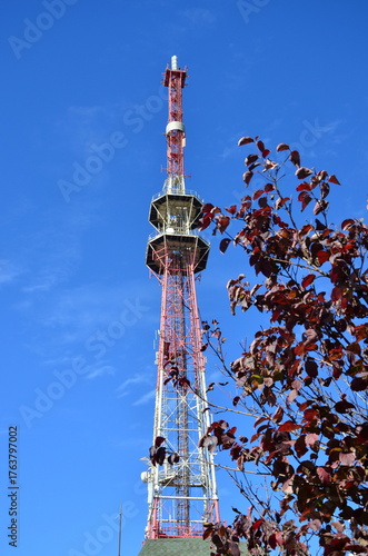 telecommunication tower on top of Mount Mashuk in Pyatigorsk on a clear autumn morning