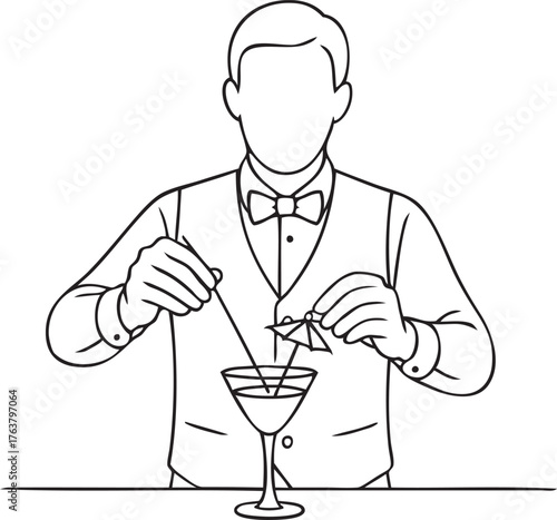Bartender decorating cocktail glass — drink preparation