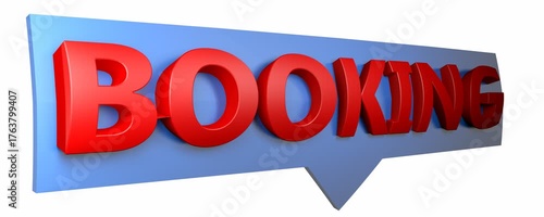 Booking red write on blue arrow sign, isolated on white background
