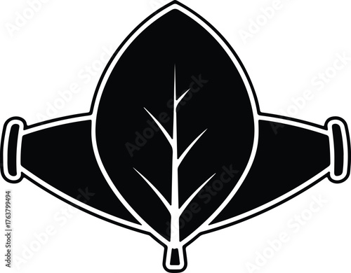 Vector tobacco leaf with flue cured barn silhouette illustration