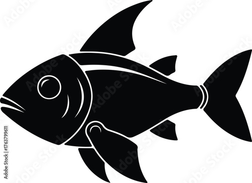 Vector tropical fish underwater animal black and white silhouette illustration