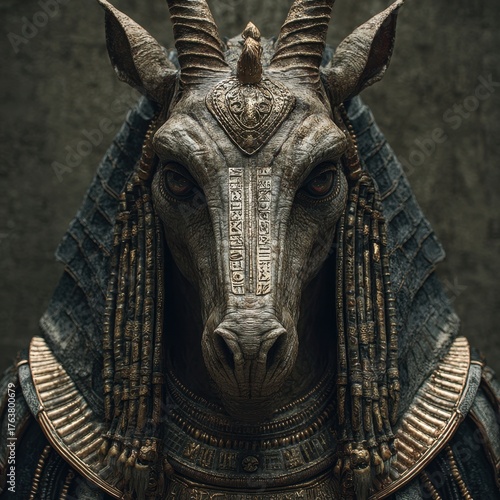 3D Render of the Ancient Anunnaki Deity: A Beautiful Egyptian Statue Surrounded by Giza's Wonders