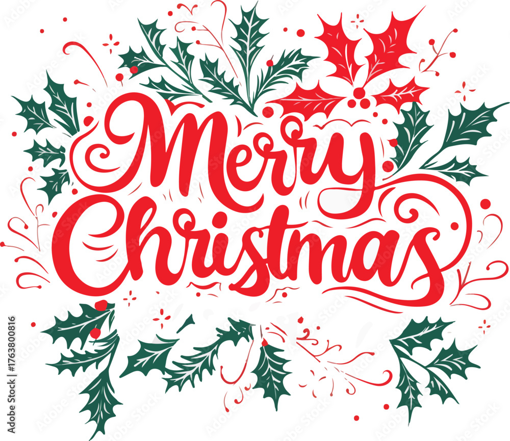 Obraz premium Merry Christmas Greeting Vector – Festive Holiday Background with Snowflakes, Christmas Tree, and Typography Design