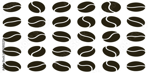 Coffee Beans Icons, Set Of Roasted Bean Silhouettes For Beverage Design Project Management And cafe Restaurant Applications

