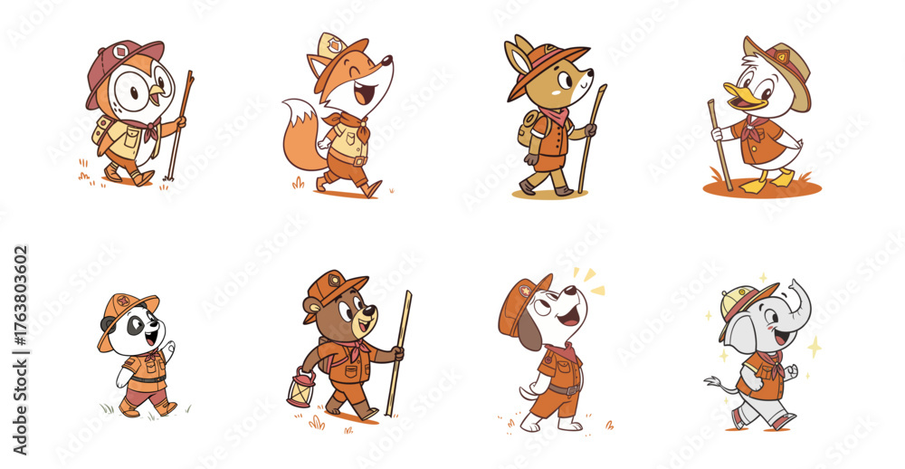 Fototapeta premium set of brown animals character as scout