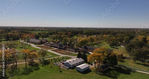 Aerial Drone View of Saint James Farm Forest Preserve in Fall – Scenic Nature and Trails in Wheaton, Illinois