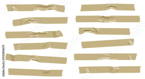 Realistic wrinkled tape set with various shapes on white background