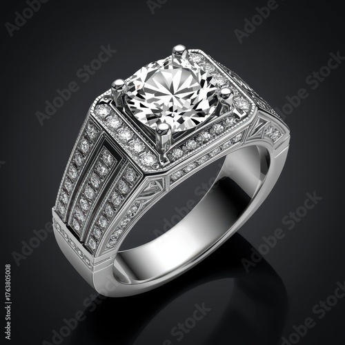 Stunning Diamond Solitaire Ring with Pave Setting