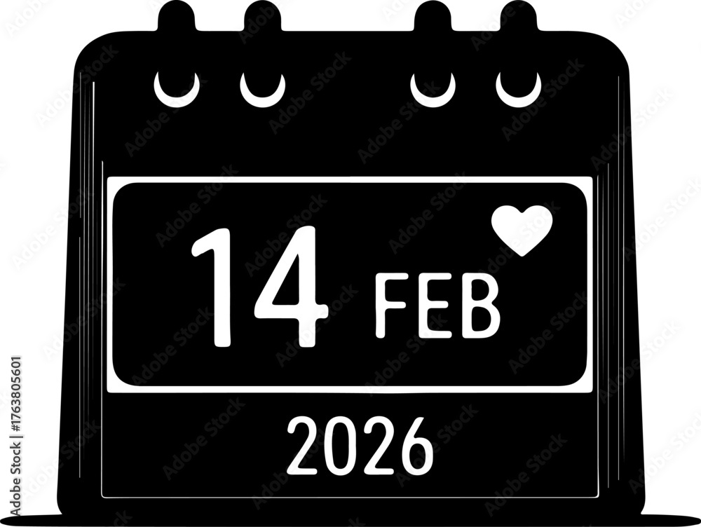 Fototapeta premium February 14 2026 calendar date marked with heart icon romantic celebration reminder