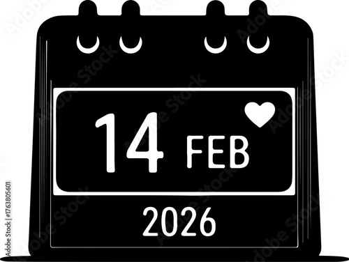 February 14 2026 calendar date marked with heart icon romantic celebration reminder
