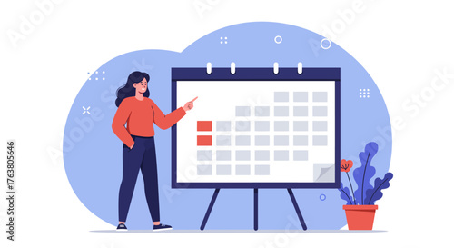Businesswoman presenting calendar schedule with modern flat design