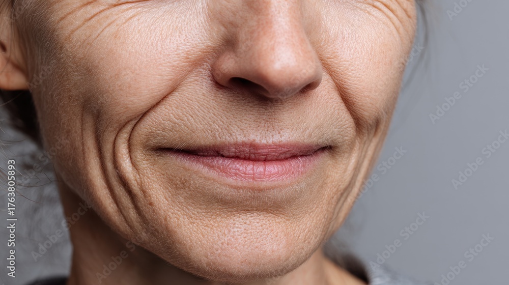 Fototapeta premium A woman in her middle years has facial wrinkles