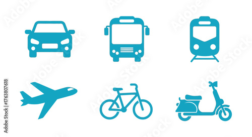 Various modes of transportation shown as simple teal colored glyphs