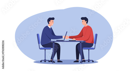 Collaborative business meeting with two professionals at office desk