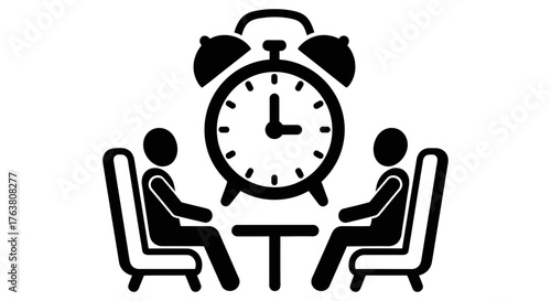 Vector art of business meeting with a looming deadline, depicting time management and urgency in a minimalist design