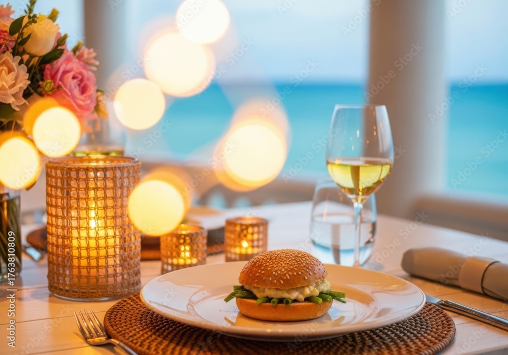 Obraz premium Romantic dinner for two overlooking the ocean