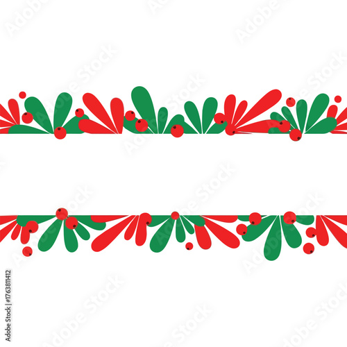 Festive floral border design holly berries green red orange decorative element vector