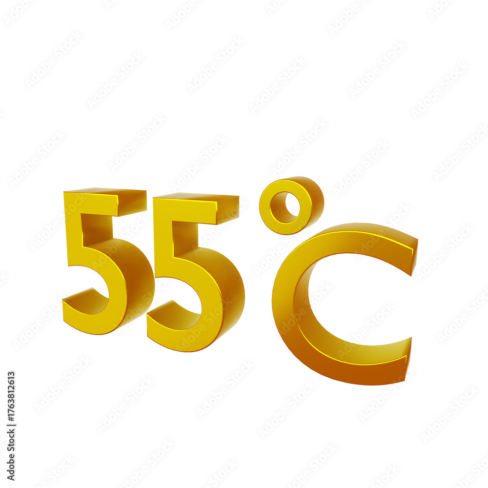 Obraz premium 55° C. Temperature degrees celsius text isolated on white background. 3d render.