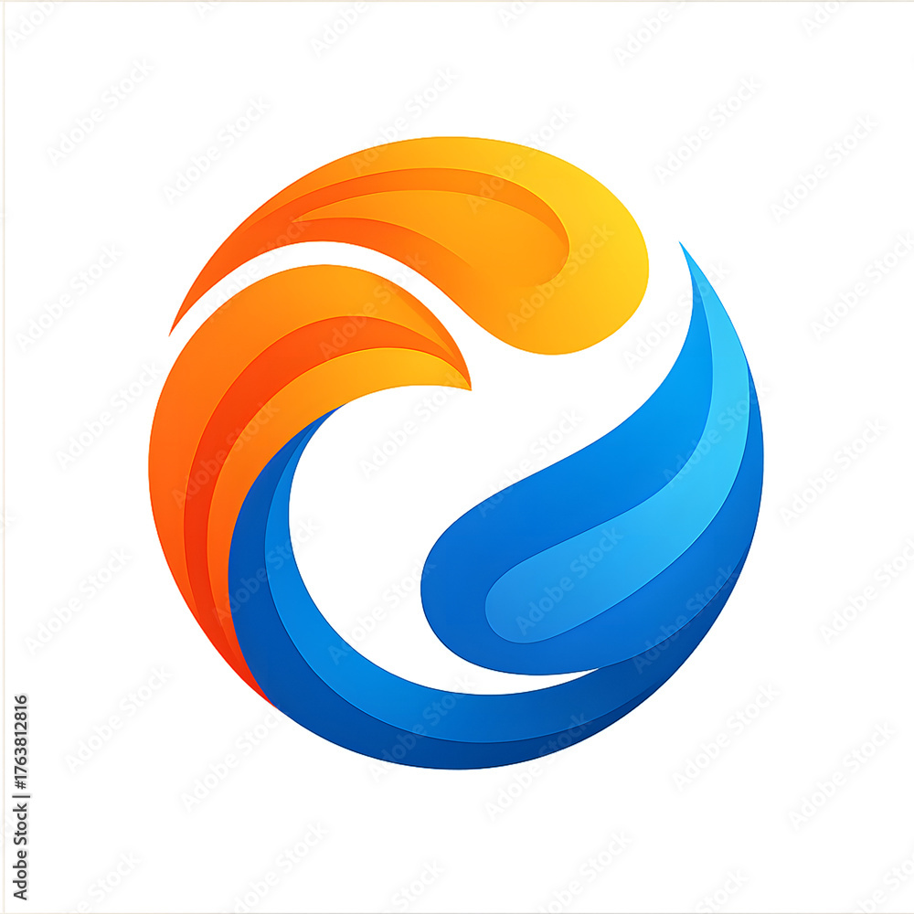 Fototapeta premium Abstract swirling fire and water symbol on black background